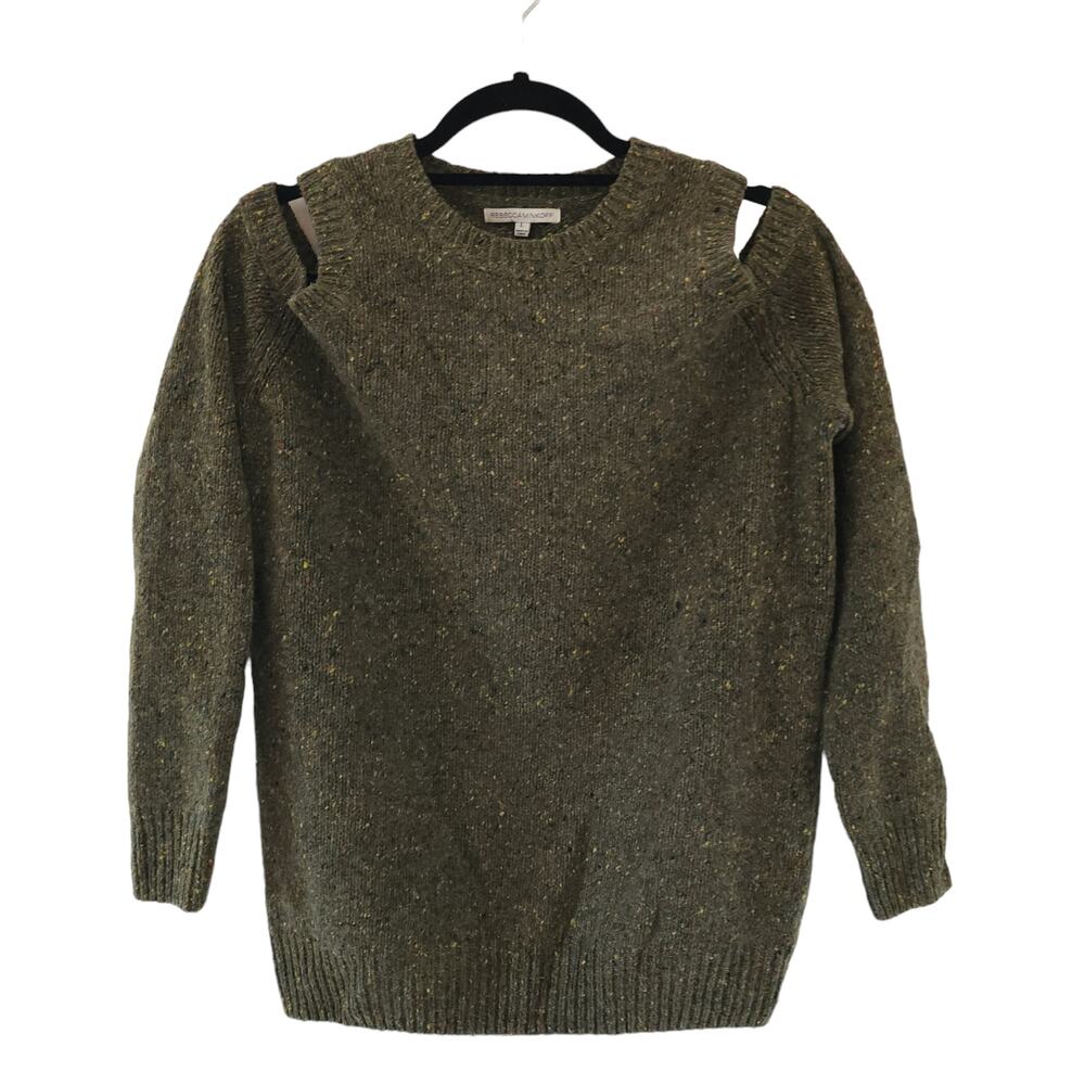 Rebecca Minkoff Womens Sweater Large Green Knit Cold Shoulder Cut Out Back Top